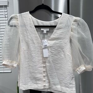 Topshop White Sheer Sleeve Top NWT